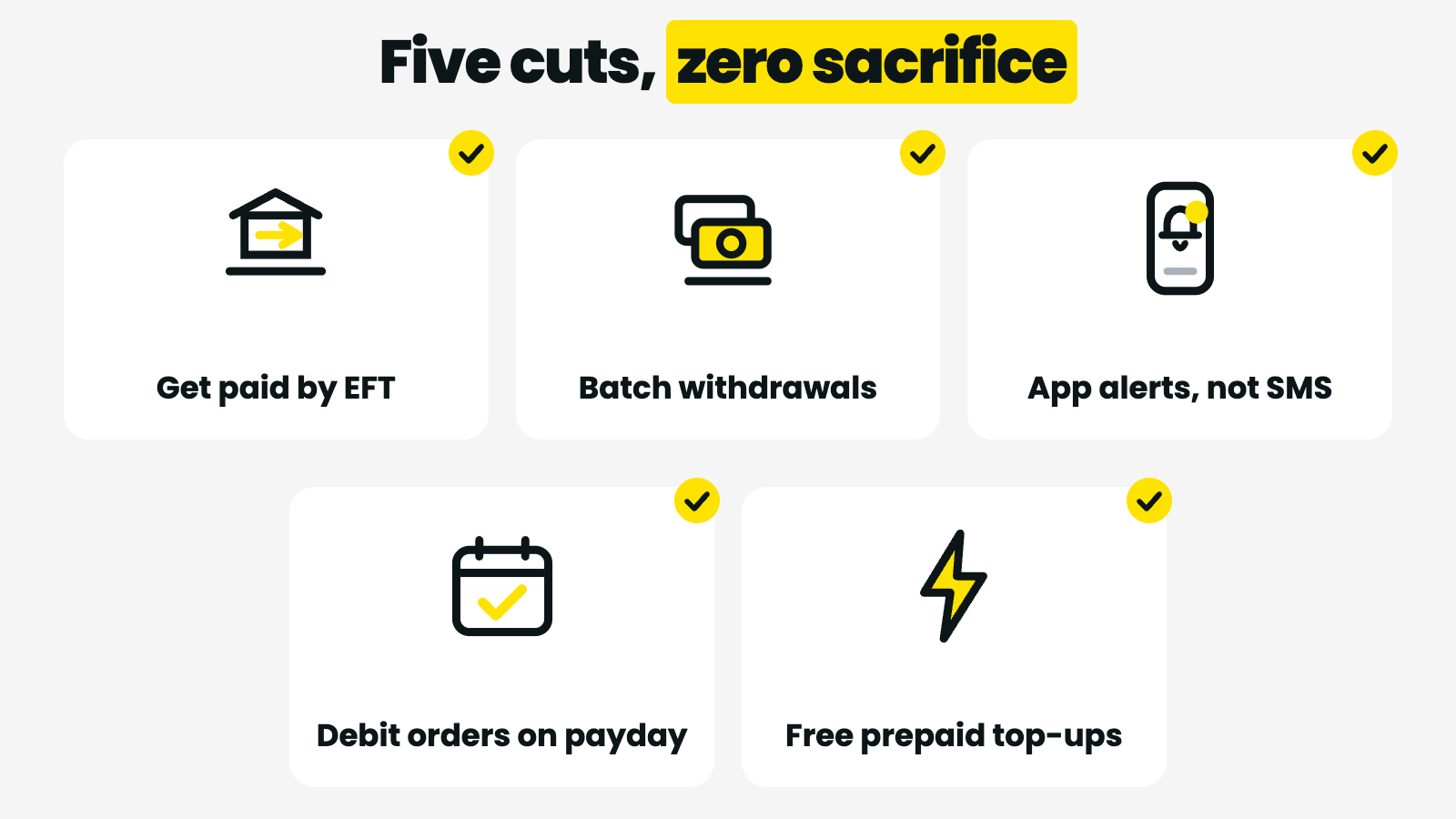 Five ways to cut bank charges in South Africa — get paid by EFT, batch withdrawals, use app notifications, align debit orders with payday, buy prepaid where it's free